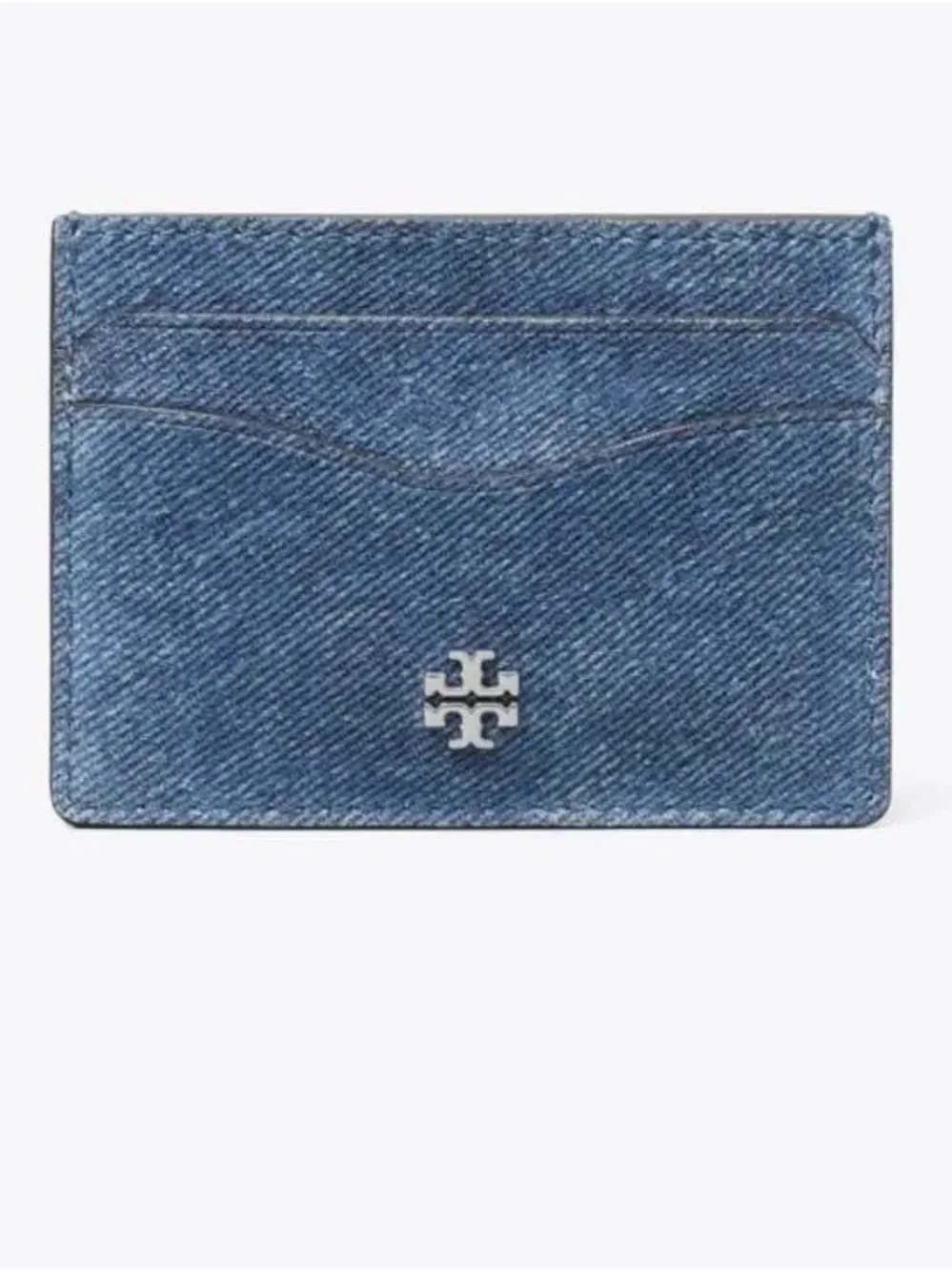NWT Tory Burch Emerson Denim Suede Slim Card Case